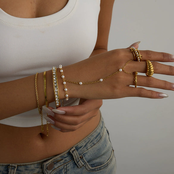 Wholesale Jewelry Titanium Steel Geometric Style String Of Pearls Bracelet With Electroplating