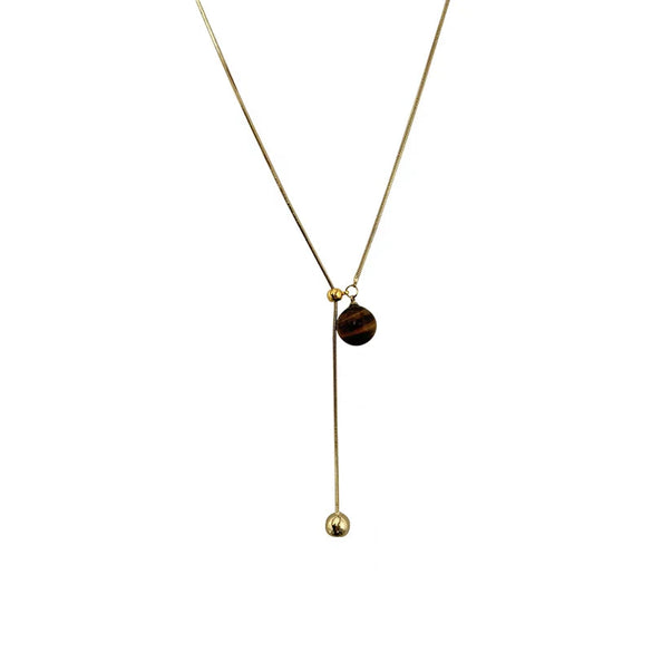 Wholesale Jewelry Titanium Steel Geometric Tiger's Eye Stone Snake Bone Chain Necklace For Women