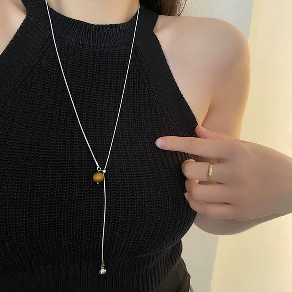 Wholesale Jewelry Titanium Steel Geometric Tiger's Eye Stone Snake Bone Chain Necklace For Women