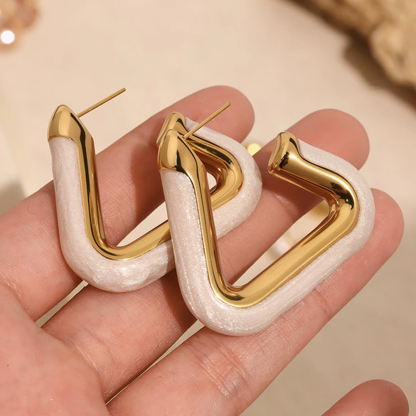 Wholesale Jewelry Titanium Steel Geometric Triangular Electroplating Hollow Earrings For Women