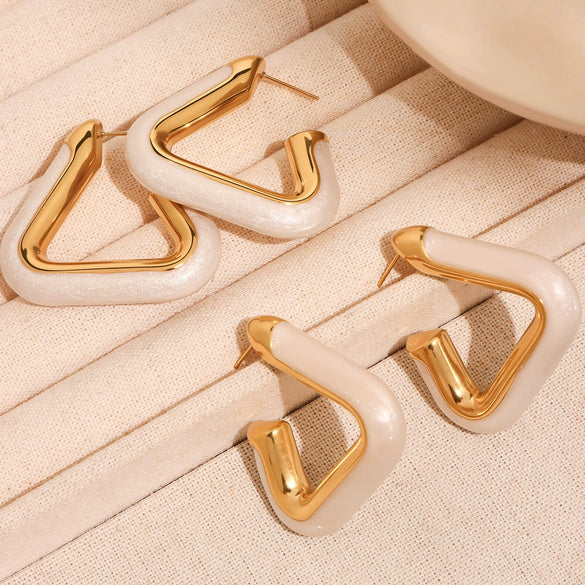 Wholesale Jewelry Titanium Steel Geometric Triangular Electroplating Hollow Earrings For Women