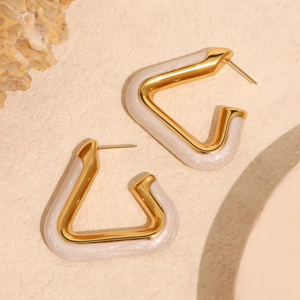 Wholesale Jewelry Titanium Steel Geometric Triangular Electroplating Hollow Earrings For Women