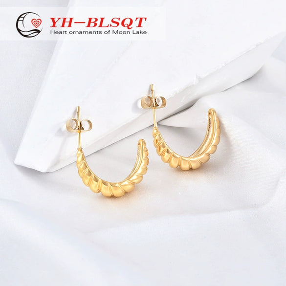 Wholesale Jewelry Titanium Steel Geometric Ushaped And Cshaped Electroplated Croissant Earrings For Women