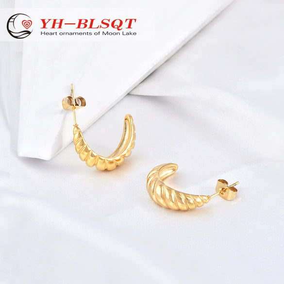 Wholesale Jewelry Titanium Steel Geometric Ushaped And Cshaped Electroplated Croissant Earrings For Women
