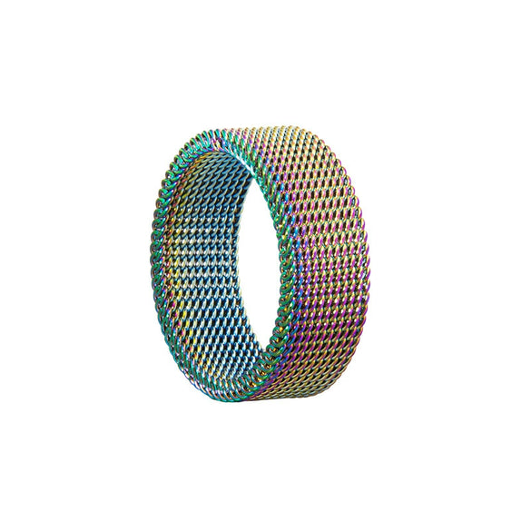 Wholesale Jewelry Titanium Steel Geometric Woven Mesh Deformation Ring Electroplated