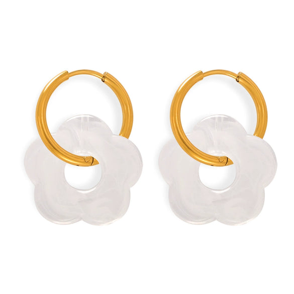 Wholesale Jewelry 316L Stainless Steel Gold Plated Chain With Flower Resin Pendant Fresh Simple Style For Women