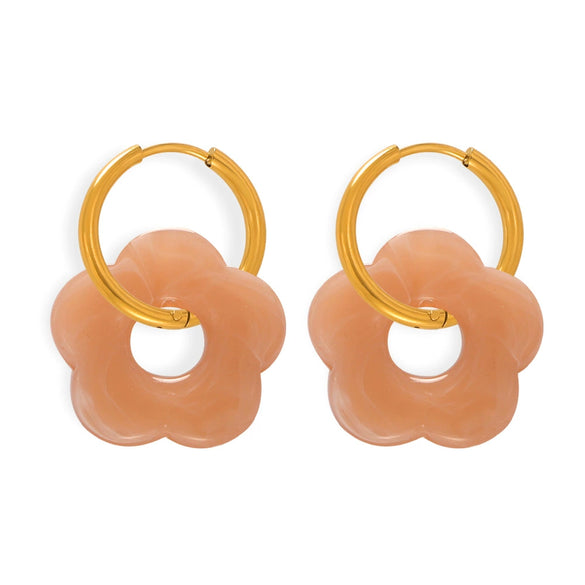 Wholesale Jewelry 316L Stainless Steel Gold Plated Chain With Flower Resin Pendant Fresh Simple Style For Women