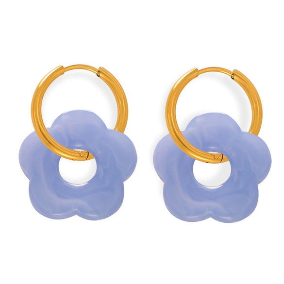 Wholesale Jewelry 316L Stainless Steel Gold Plated Chain With Flower Resin Pendant Fresh Simple Style For Women