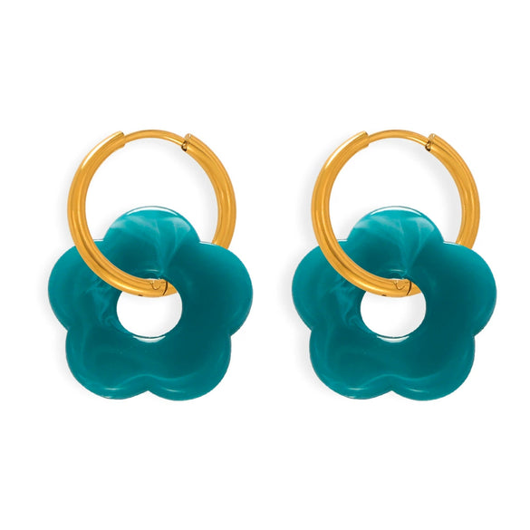 Wholesale Jewelry 316L Stainless Steel Gold Plated Chain With Flower Resin Pendant Fresh Simple Style For Women