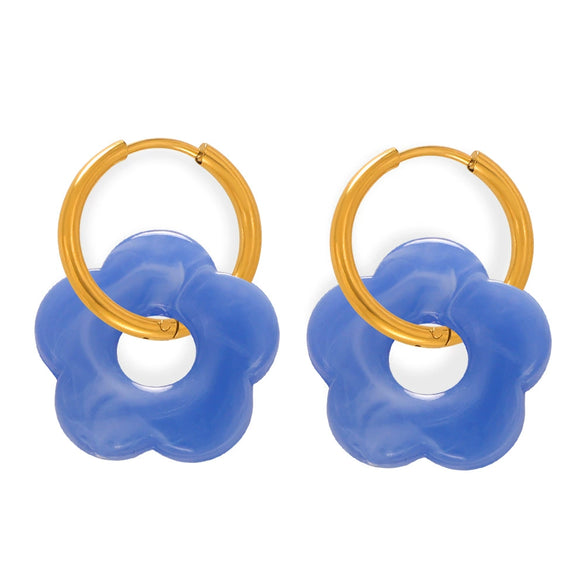 Wholesale Jewelry 316L Stainless Steel Gold Plated Chain With Flower Resin Pendant Fresh Simple Style For Women