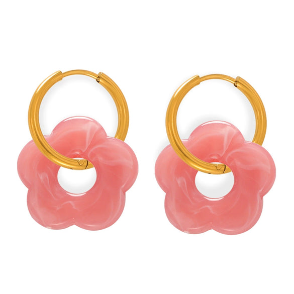 Wholesale Jewelry 316L Stainless Steel Gold Plated Chain With Flower Resin Pendant Fresh Simple Style For Women