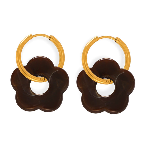 Wholesale Jewelry 316L Stainless Steel Gold Plated Chain With Flower Resin Pendant Fresh Simple Style For Women