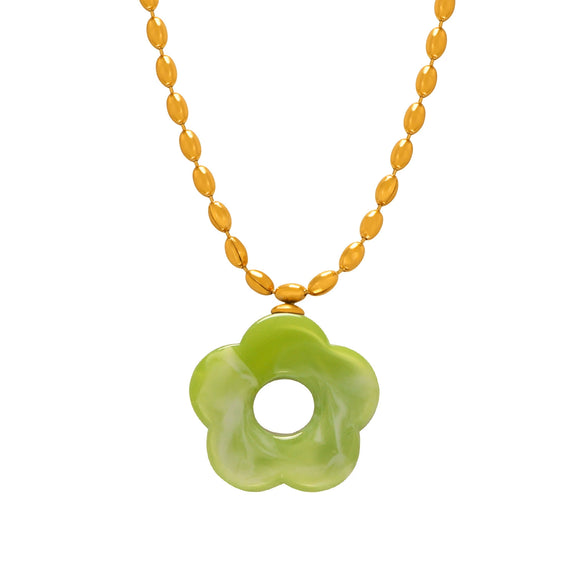 Wholesale Jewelry 316L Stainless Steel Gold Plated Chain With Flower Resin Pendant Fresh Simple Style For Women