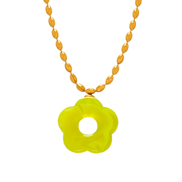 Wholesale Jewelry 316L Stainless Steel Gold Plated Chain With Flower Resin Pendant Fresh Simple Style For Women