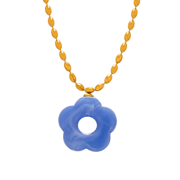 Wholesale Jewelry 316L Stainless Steel Gold Plated Chain With Flower Resin Pendant Fresh Simple Style For Women