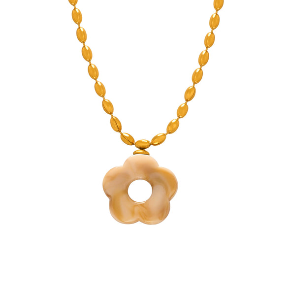Wholesale Jewelry 316L Stainless Steel Gold Plated Chain With Flower Resin Pendant Fresh Simple Style For Women