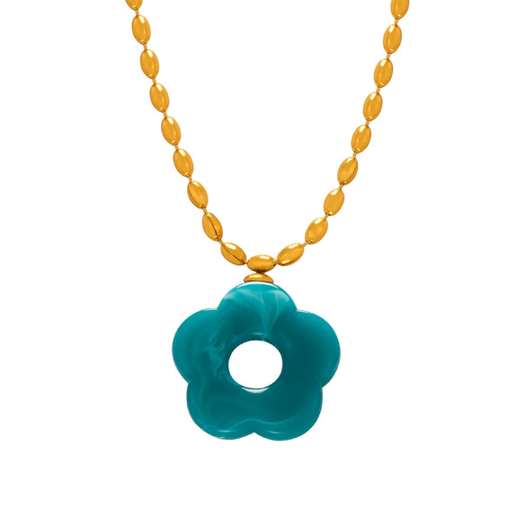 Wholesale Jewelry 316L Stainless Steel Gold Plated Chain With Flower Resin Pendant Fresh Simple Style For Women