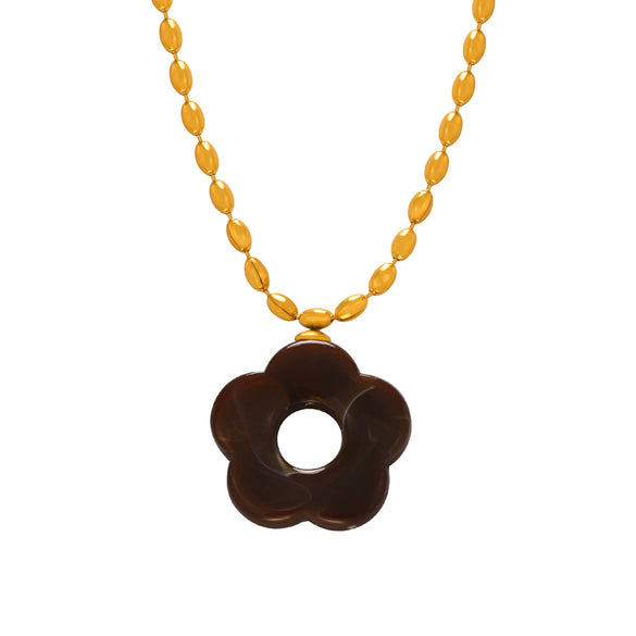 Wholesale Jewelry 316L Stainless Steel Gold Plated Chain With Flower Resin Pendant Fresh Simple Style For Women
