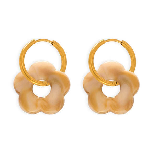 Wholesale Jewelry 316L Stainless Steel Gold Plated Chain With Flower Resin Pendant Fresh Simple Style For Women