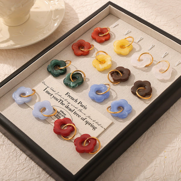 Wholesale Jewelry 316L Stainless Steel Gold Plated Chain With Flower Resin Pendant Fresh Simple Style For Women
