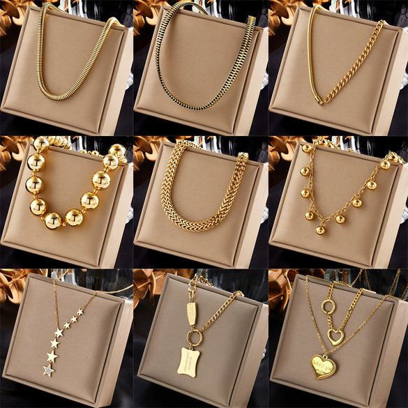 Wholesale Jewelry Titanium Steel Gold Plated Clavicle Chain Necklace Punk Hip Hop Fashion Design