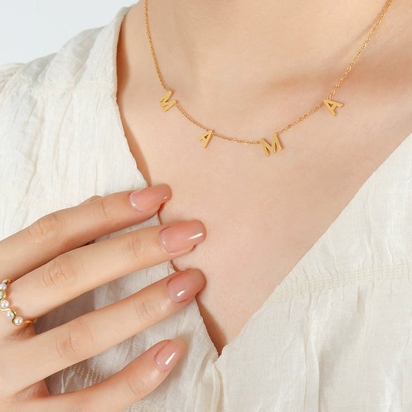 Wholesale Jewelry 316L Stainless Steel Gold Plated Geometric Letter Pendant Collarbone Necklace For Women