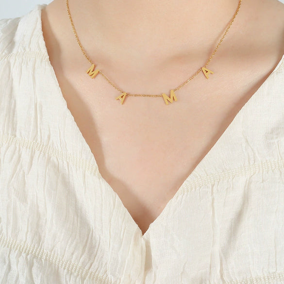 Wholesale Jewelry 316L Stainless Steel Gold Plated Geometric Letter Pendant Collarbone Necklace For Women