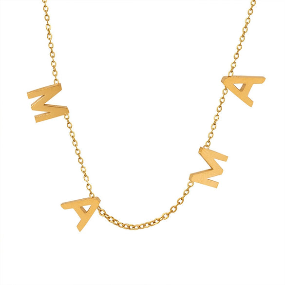 Wholesale Jewelry 316L Stainless Steel Gold Plated Geometric Letter Pendant Collarbone Necklace For Women