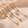 Wholesale Jewelry 316L Stainless Steel Gold Plated Geometric Round Bead Tassel Pendant Necklace For Women