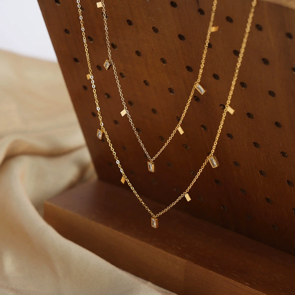 Wholesale Jewelry 316L Stainless Steel Gold Plated Geometric Square Pendant Necklace For Women