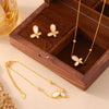 Wholesale Jewelry 316L Stainless Steel Gold Plated Inlaid White Shell Butterfly Pendant Unisex Set