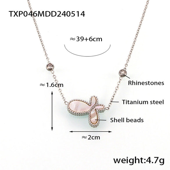 Wholesale Jewelry 316L Stainless Steel Gold Plated Inlaid White Shell Butterfly Pendant Unisex Set