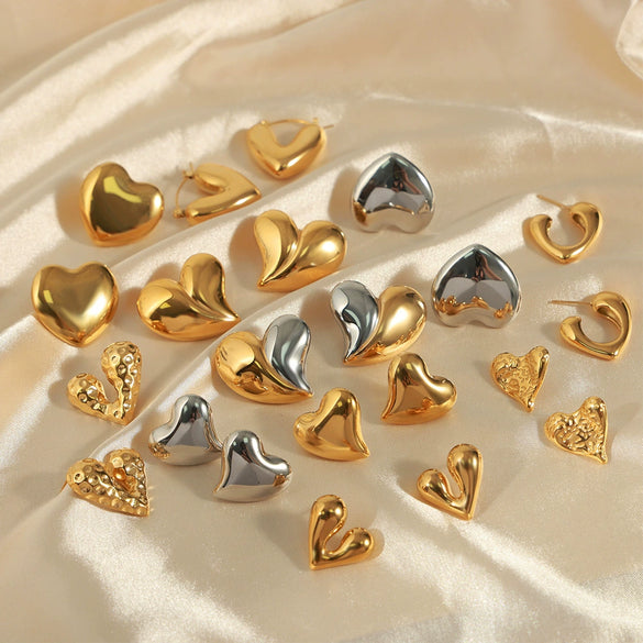 Wholesale Jewelry 316L Stainless Steel Gold Plated Irregular Heart Shaped Earrings