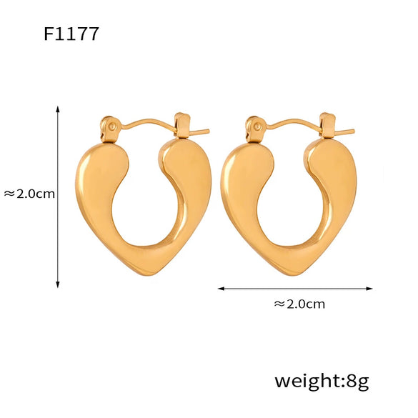 Wholesale Jewelry 316L Stainless Steel Gold Plated Irregular Heart Shaped Earrings