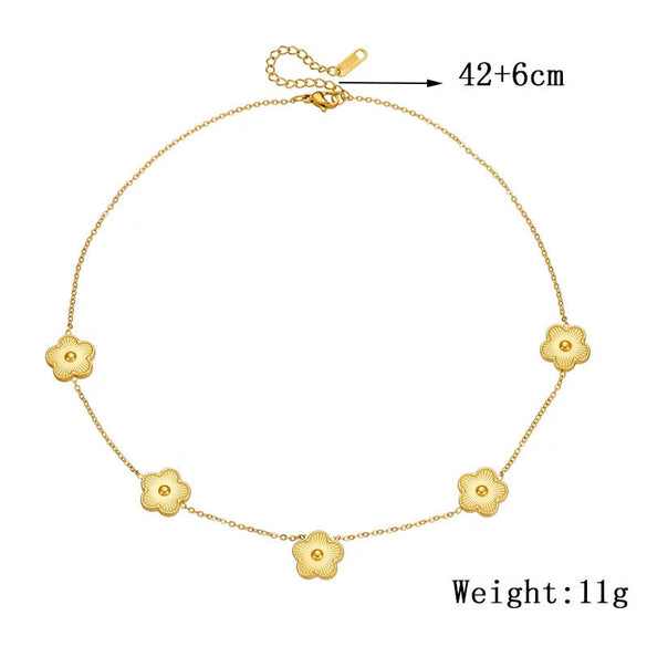 Wholesale Jewelry Titanium Steel Goldplated Fivepetal Flower Chain Necklace