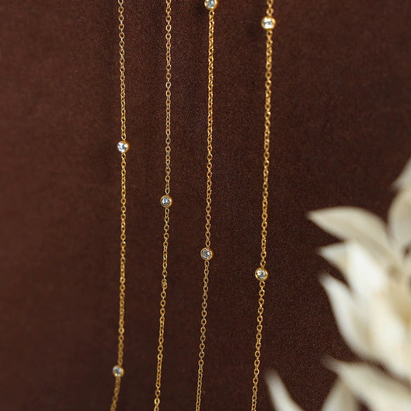 Wholesale Jewelry 316L Stainless Steel Goldplated Geometric Diamondembedded Clavicle Chain For Women Niche Style