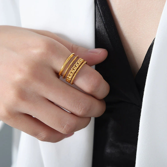Wholesale Jewelry 316L Stainless Steel Goldplated Geometric Opening Ring For Women