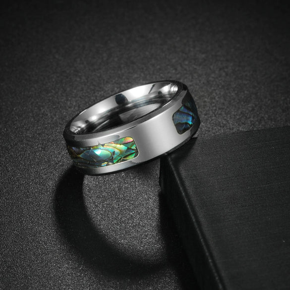Wholesale Jewelry Titanium Steel Half Ring Inlaid Abalone Scallop With Letters Numbers Text Dripping Oil Unisex