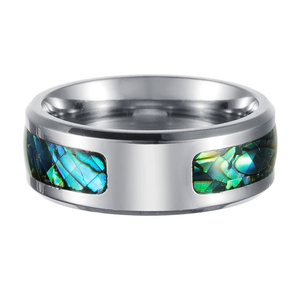 Wholesale Jewelry Titanium Steel Half Ring Inlaid Abalone Scallop With Letters Numbers Text Dripping Oil Unisex