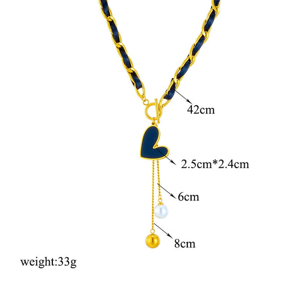 Wholesale Jewelry Titanium Steel Heart Shape Electroplated Love Ball Tassel Pendant Necklace For Women Cold Style