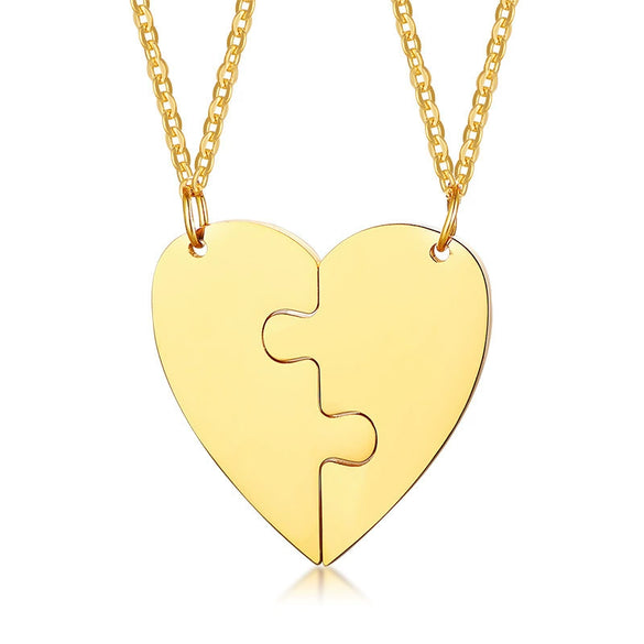 Wholesale Jewelry Titanium Steel Heart Shaped Friendship Pendant Two Piece Set Electroplated Simple Style