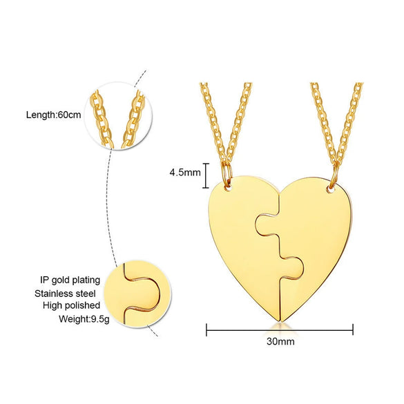 Wholesale Jewelry Titanium Steel Heart Shaped Friendship Pendant Two Piece Set Electroplated Simple Style