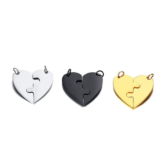 Wholesale Jewelry Titanium Steel Heart Shaped Friendship Pendant Two Piece Set Electroplated Simple Style