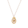 Wholesale Jewelry 316L Stainless Steel Imitation Pearl Chain Necklace With Natural Fritillaria Oval Pendant Geometric Style Electroplating For Women