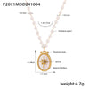Wholesale Jewelry 316L Stainless Steel Imitation Pearl Chain Necklace With Natural Fritillaria Oval Pendant Geometric Style Electroplating For Women
