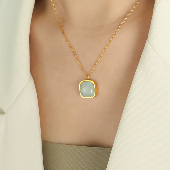 Wholesale Jewelry 316L Stainless Steel Inlaid Jade French Retro Style With Stars Sun And Moon Clouds Universe Pattern Earrings Necklace Set For Women