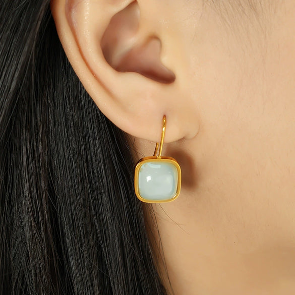 Wholesale Jewelry 316L Stainless Steel Inlaid Jade French Retro Style With Stars Sun And Moon Clouds Universe Pattern Earrings Necklace Set For Women