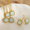 Wholesale Jewelry 316L Stainless Steel Inlaid Jade French Retro Style With Stars Sun And Moon Clouds Universe Pattern Earrings Necklace Set For Women