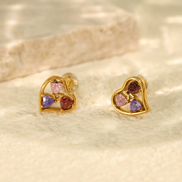 Wholesale Jewelry 316L Stainless Steel Inlaid Zircon Peach Heart Love Water Drops Bell Pattern Electroplated Women's Necklace And Earrings Set