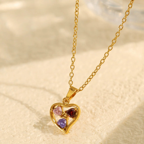Wholesale Jewelry 316L Stainless Steel Inlaid Zircon Peach Heart Love Water Drops Bell Pattern Electroplated Women's Necklace And Earrings Set